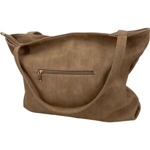 COCO + CARMEN Large Tote Bag Tan Brown Vegan Leather Ribbed Texture Hobo Travel